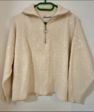 Super schöner Zara Pullover Pulli Glitzer Pailletten weiß Creme S 36 38 top