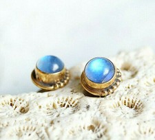 Vintage Ohrstecker Klein 925er Silber Mondstein Weiß Verspielt 24 K Vergoldet