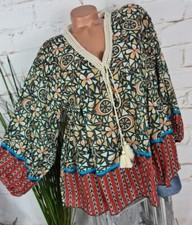 NEU ITALY LUFTIG LEICHTE BOHO BLUSE SCHLUPF TUNIKA BALLONÄRMEL M5 36-40