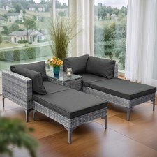 Rattan Lounge Set Sofagarnitur mit Tisch Alu Sitzgruppe Gartenmöbel Garnitur DE