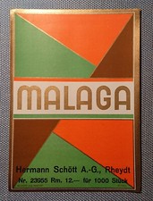 altes Flaschenetikett Weinetikett Etikett Label Malaga Schött Rheydt Entwurf