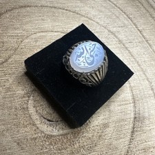 Herrenring Achat aqeeq Stein Silber 925 خاتم عقيق منقوش ابيض نادر يماني
