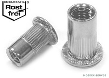 Einnietmuttern m. Flachkopf  M3 M4 M5 M6 M8 M10 M12 gerändel Blindnietmuttern A2