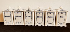 Set aus sechs vintage Porzellan-Gewürzdosen mit Deckeln