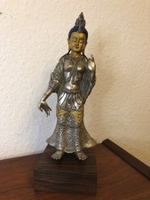 Pures Silber Guan Yin Buddha Statue selten Tibet China alt gold