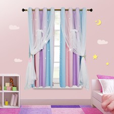 Kinderzimmer Vorhang Gardinen mit Ösen - H160 x B132cm Sternenvorhänge mit Voile