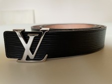 Louis Vuitton Epi Gürtel Leder schwarz LV Logo Edelstahl silber 85 cm Länge NEU