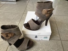 Tolle Leder/Holz High Heels Gr. 36 v. Sommerkind Grau/Taupe NEUwertig