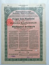 500 Goldmark - deutsche Hypothekenbank - 8 % Gold Pfandbrief - Meiningen 1924