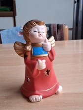 Windlicht, Engel, rot-gold, Keramik, 16cm, Nr. 514