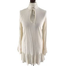 H&M Kleid S Neuwertig Viskose Langarm Cremefarben Country Style Creme