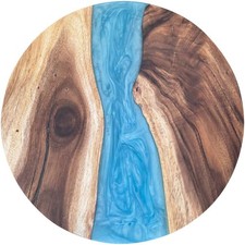 Epoxidharz Tischplatte River Table Rund Blau Wallnuss Massivholz ø600x22mm