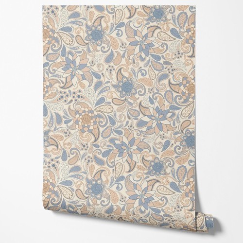 Vliestapete blumen beige blau - vliestapete,
