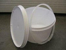 Tonne, Weithalstonne, Kübel, Fass mit Spannring aus Plastik weiß, neuwertig PP