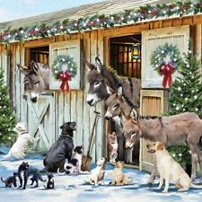 3 Servietten ~ Tiere am Stall Esel Hund Katze Weihnachten Freunde