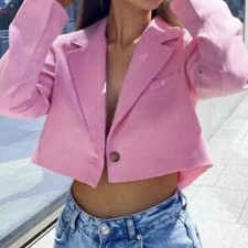 ZARA cropped BLAZER Leinen PINK Gr. M BLOGGER NEU mit Etikett TOP!