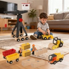 Kinder Kran Spielzeug Holzspielzeug Baustelle ab 3 Jahre Junge Turmkran Bagger