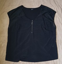Oberteil Top Bluse schwarz Damen ärmellos Gr.48/50 mit Spitze gothic metal NEU