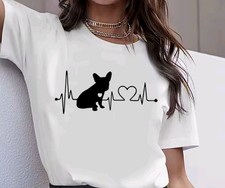  Damen T-Shirt Oberteil Rundhals Kurzarm weiss Gr. 44 Neu Französische Bulldogge