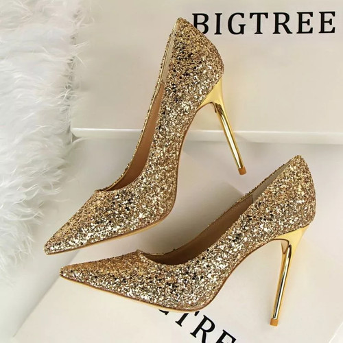 Pumps gold glitter spitz - pumps,