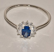 massiv Sterling Silber 925 Ring Cocktailring saphirblau und klare  Zirkonias