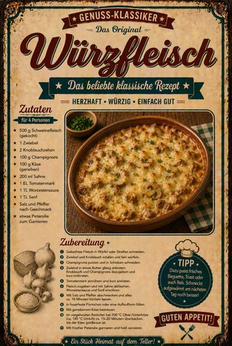 Retro blechschild würzfleisch - blechschild,