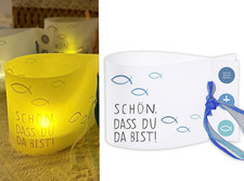 16 Stück Windlicht Fisch Deko Mini Tischlichter Kommunion Konfirmation Taufe