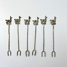 6 Cocktailspieße Olivengabel - Lama - gedrehter Stiel - 900er Silber