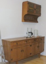 Vollholz Küchenbuffet zweiteilig Hängeschrank Landhausstil mit Glastüren