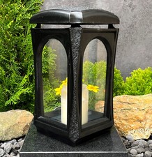 Grablaterne Grablampe Grableuchte Massiv Grablicht Grabschmuck Guss Schwarz