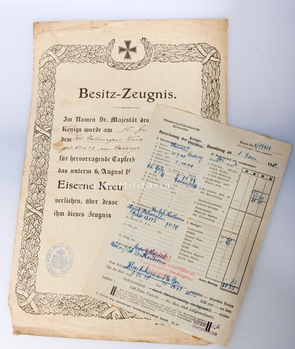 Besitzzeugnis eisernes kreuz - eisernes,