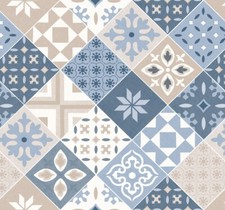 Wachstuchtischdecke "Mosaico" in 1,4m Br.  mediterranes Fliesenmuster blau/beige