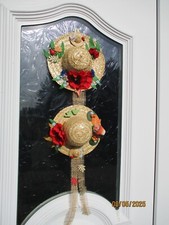 2 teiliger Strohhut Wanddekoration  Türkranz Kunstblumen Mohn Ähren Herbst