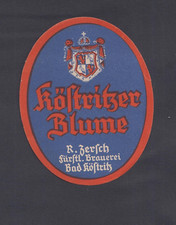 Etikett "Köstritzer-Blume-R. Zersch Fürstliche Brauerei Bad Köstritz"