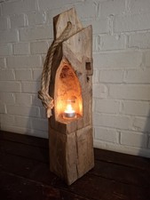 Windlicht Laterne Eiche Stele 59cm Holzbalken Skulptur Lampe Handmade Kerzenhalt