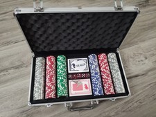 Pokerkoffer Poker Set Pokerset 300  Pokerchips Jetons 12g Alu Koffer silber