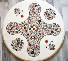 Tischplatte aus Weißen Marmor Rund Inlay aus Halbedelsteinen! Handmade!