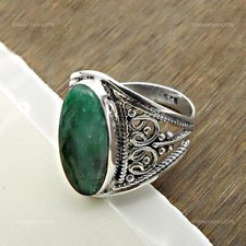 Solid Sterling Silber May Geburt Smaragd Edelstein Boho Cocktail Blende Ring US