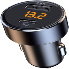 PD+USB-A Auto-Lader | Spannungsanzeige | Kompakt