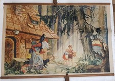 Rollkarte alt A. Hoffmann Hänsel und Gretel Märchen Schulwandkarte Lehrtafel