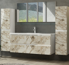 Badmöbel Set Weiss Marmor