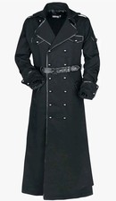 Gothicana by EMP Herren schwarzer langer Mantel mit Gürtel Gr. L 