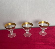 3 Likörgläser, Likörschale Theresienthal, Serie Concord mit Mintonborte Goldrand