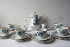 Kaffeeservice COLDITZ 21 Teile Rosen Blau 6 Personen DDR Goldrand komplett