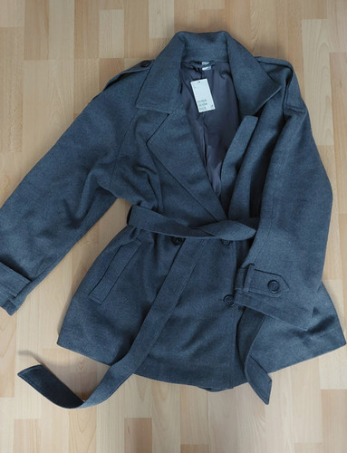 Wintermantel damen l grau - wintermantel,