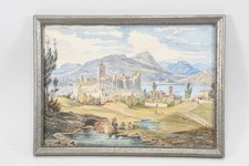 C25P09- Aquarell Alpenlandschaft mit Burg und See signiert Joh. Seyffen dat 1879