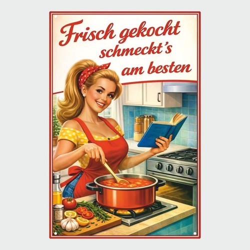 Blechschild frisch kochen - frisch,