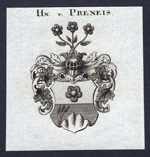 ca. 1820 Preneis Prenneis Wappen Adel coat of arms Kupferstich antique print