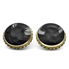 VINTAGE 585er GOLD ONYX INTAGLIO GEMME KAMEE OHRRINGE UM 1950