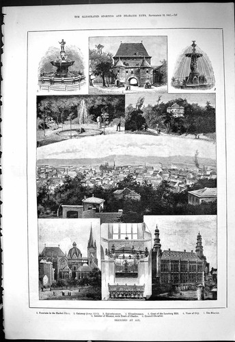 Antiker druck aix - druck, brunnenmarkt